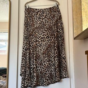 Satin Leopard Print Midi Skirt